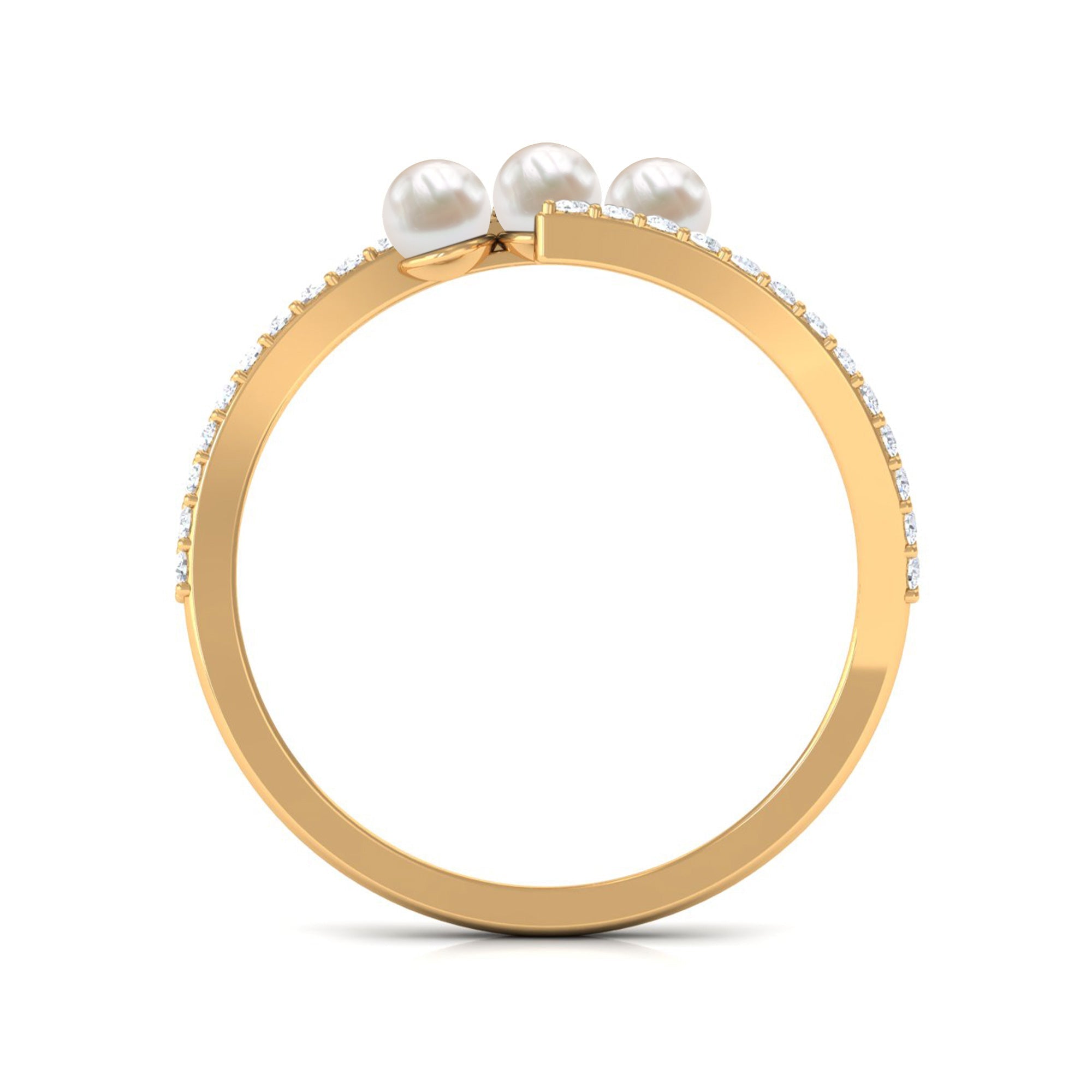 Natural Freshwater Pearl 3 Stone Engagement Ring with Diamond