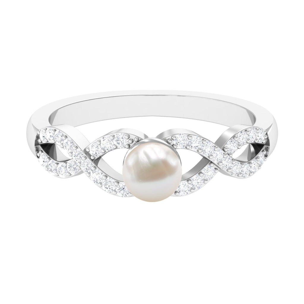 2 Carat Freshwater Pearl Crossover Engagement Ring with Diamond