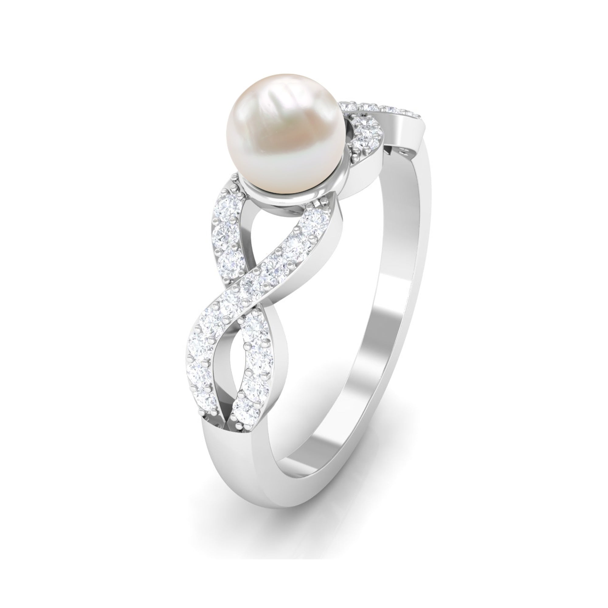 2 Carat Freshwater Pearl Crossover Engagement Ring with Diamond