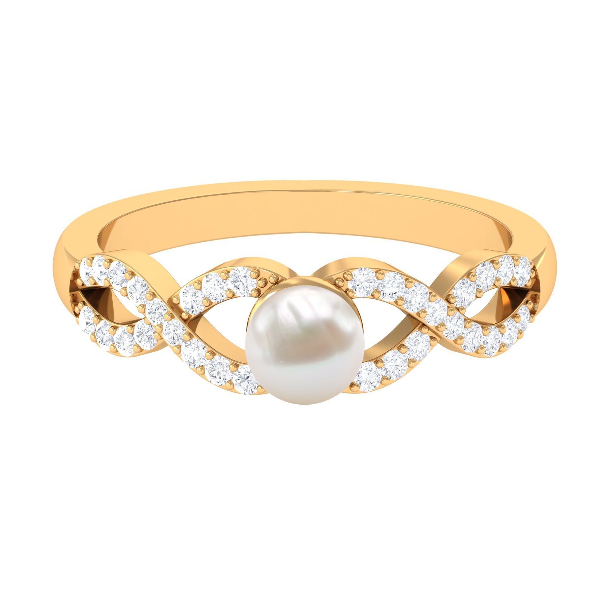 2 Carat Freshwater Pearl Crossover Engagement Ring with Diamond | Rings | Wiccan Center