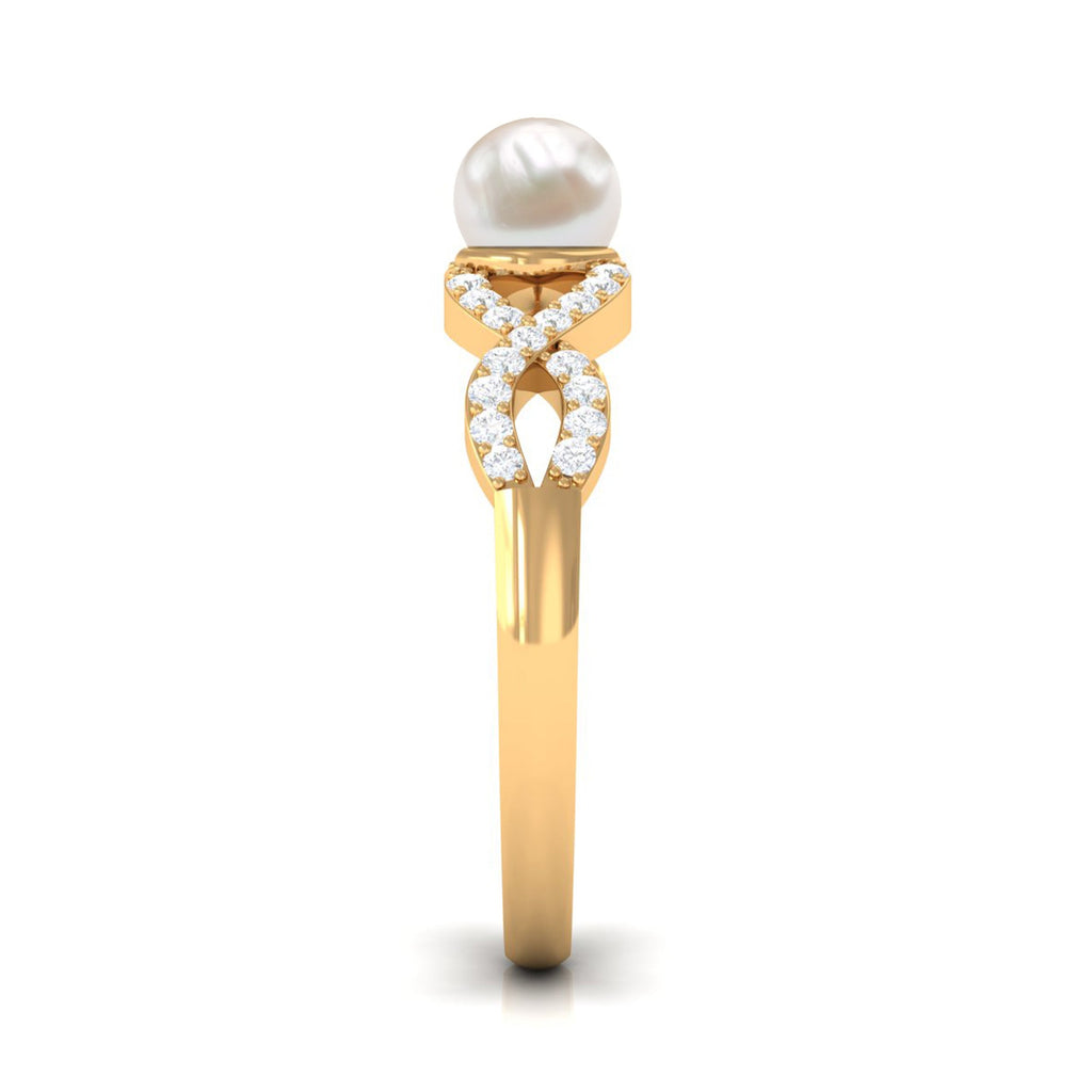 2 Carat Freshwater Pearl Crossover Engagement Ring with Diamond