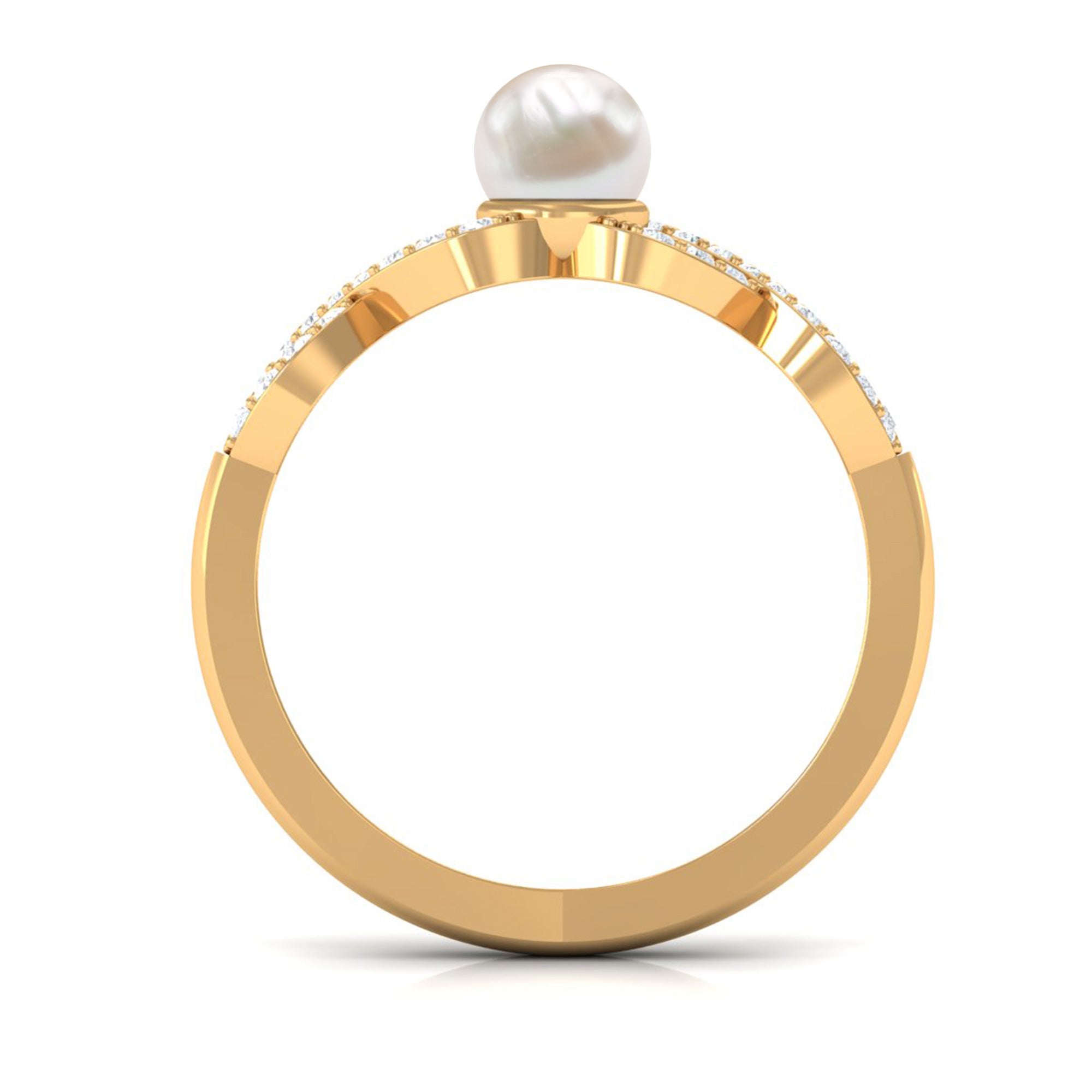 2 Carat Freshwater Pearl Crossover Engagement Ring with Diamond