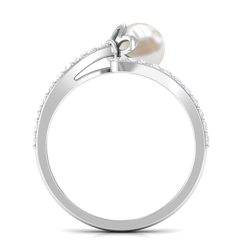 Natural 2.2 Carat Freshwater Pearl Wrap Engagement Ring with Diamond