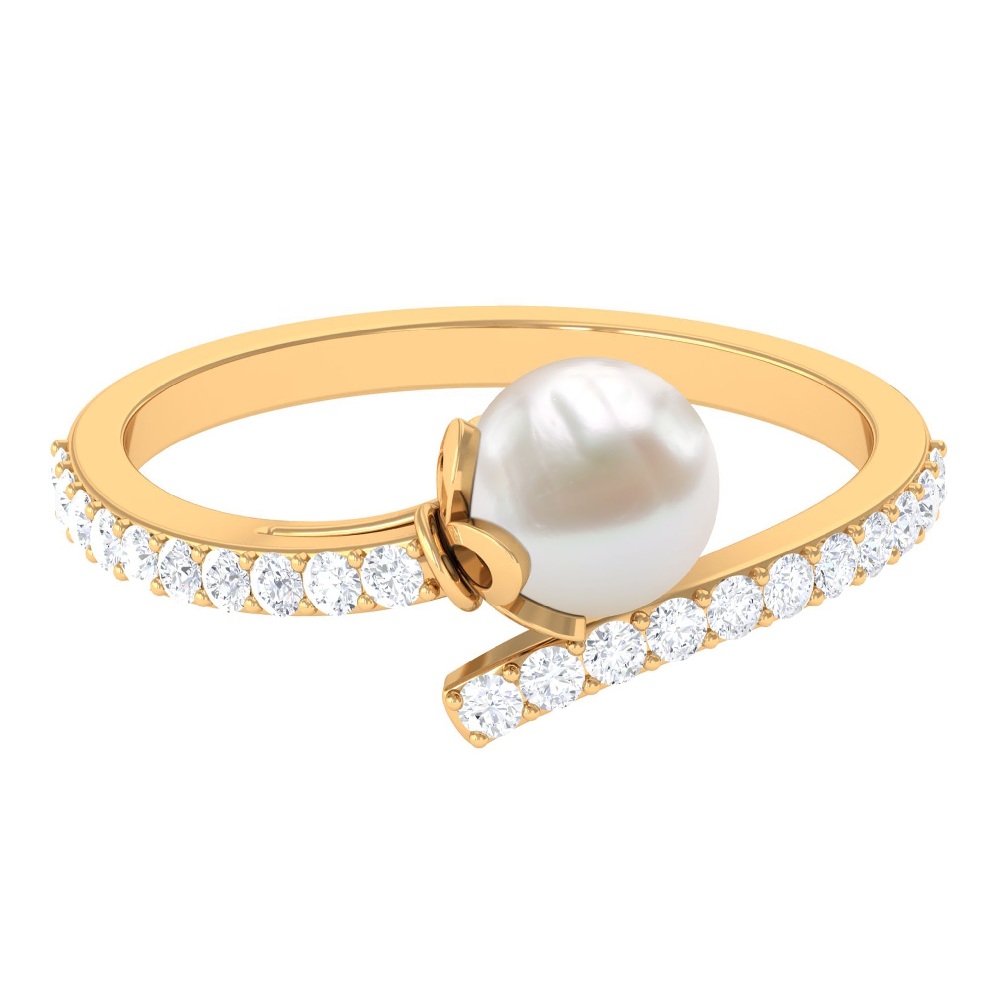 Natural 2.2 Carat Freshwater Pearl Wrap Engagement Ring with Diamond | Rings | Wiccan Center