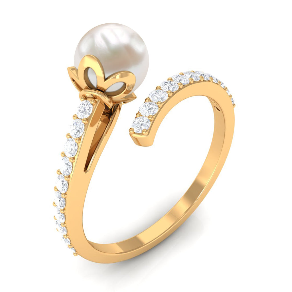 Natural 2.2 Carat Freshwater Pearl Wrap Engagement Ring with Diamond