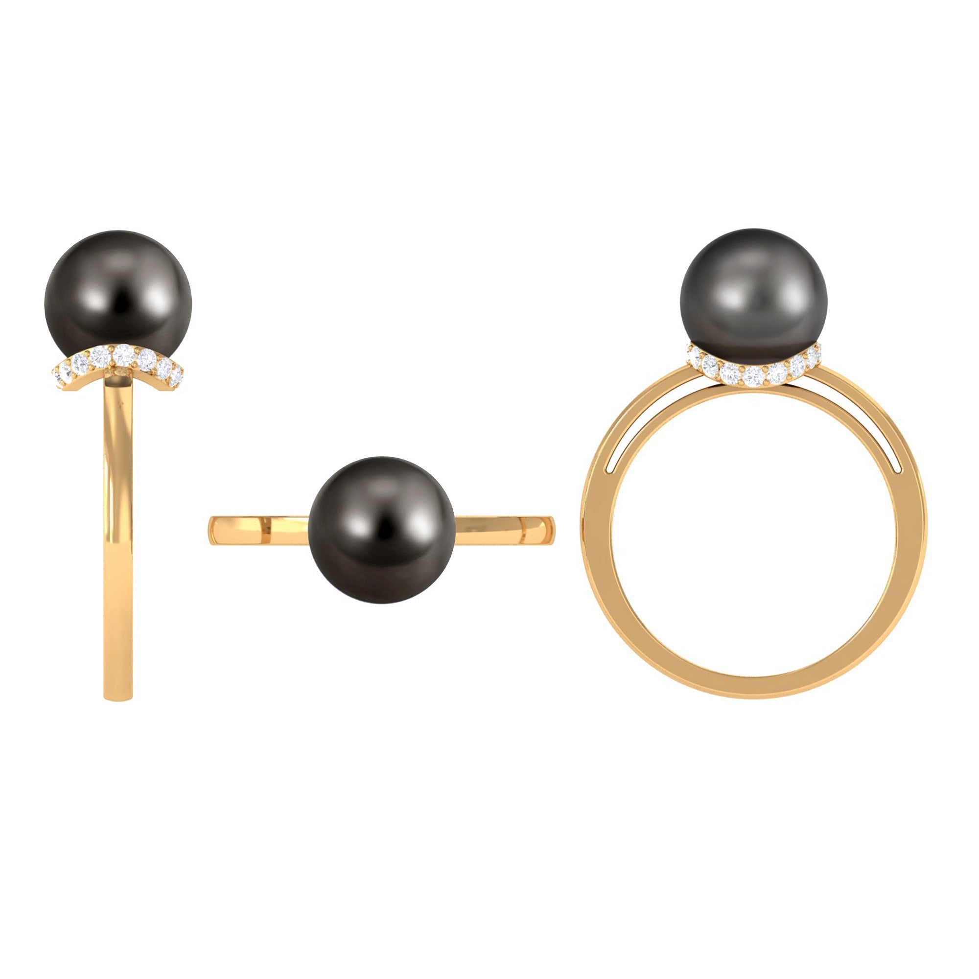 Tahitian Pearl Solitaire Engagement Ring with Diamond Surprise Halo | Rings | Wiccan Center