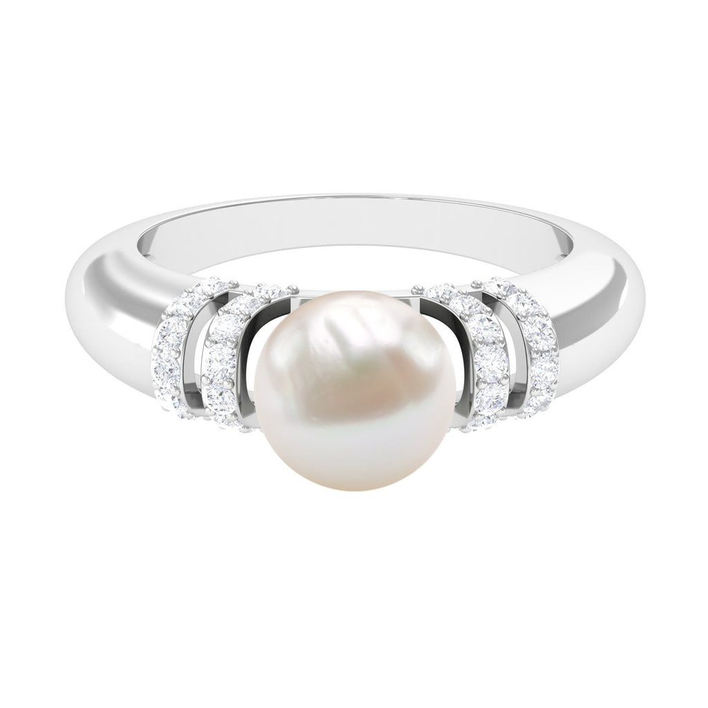 7.48 Carat Freshwater Pearl Solitaire Engagement Ring with Diamond