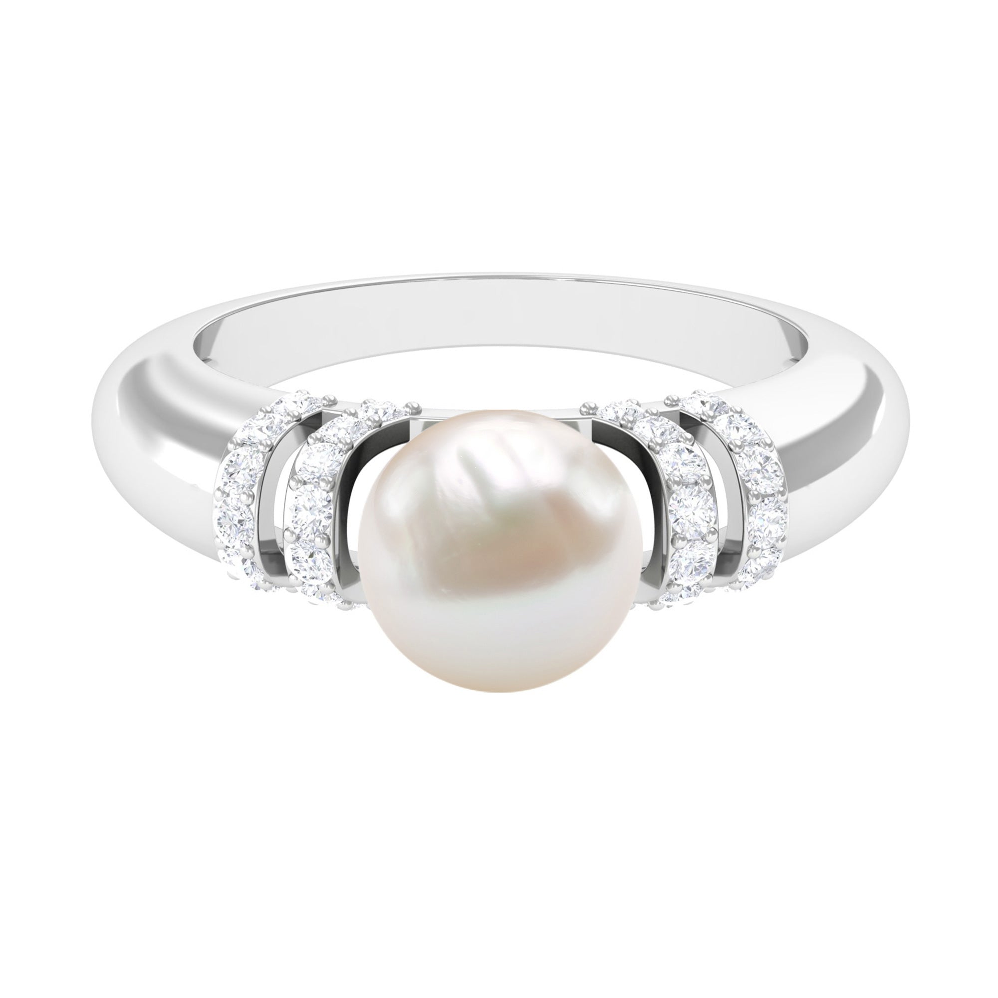 7.48 Carat Freshwater Pearl Solitaire Engagement Ring with Diamond