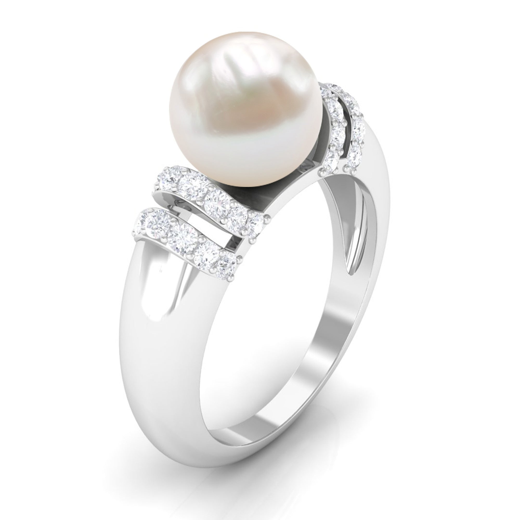 7.48 Carat Freshwater Pearl Solitaire Engagement Ring with Diamond