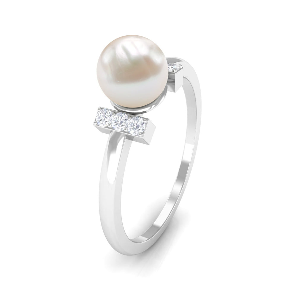 Cultured 2.2 Carat Freshwater Pearl Solitaire Engagement Ring with Diamond