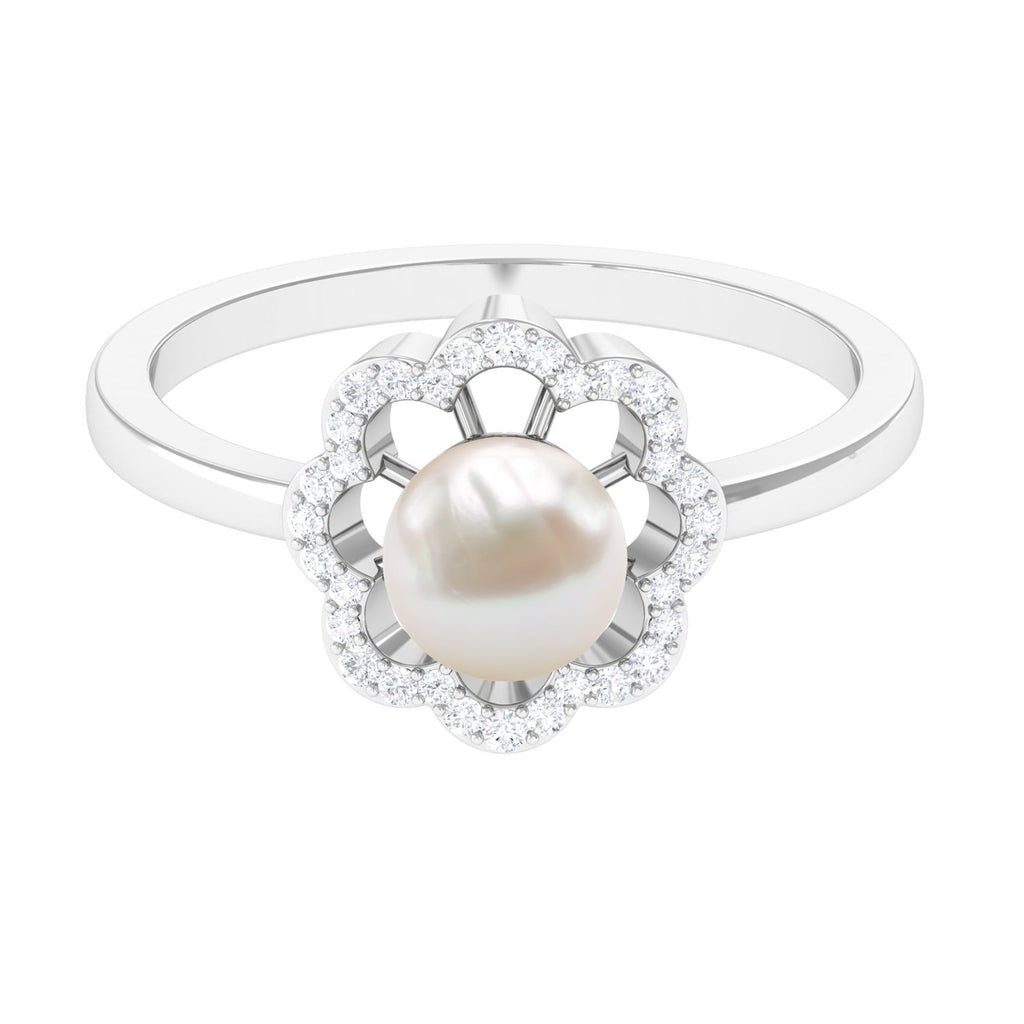 Cultured 2 Carat Freshwater Pearl Flower Engagement Ring with Diamond