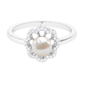 Cultured 2 Carat Freshwater Pearl Flower Engagement Ring with Diamond