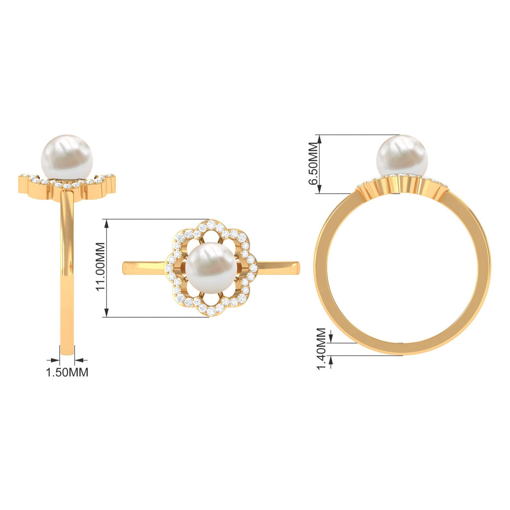 Cultured 2 Carat Freshwater Pearl Flower Engagement Ring with Diamond