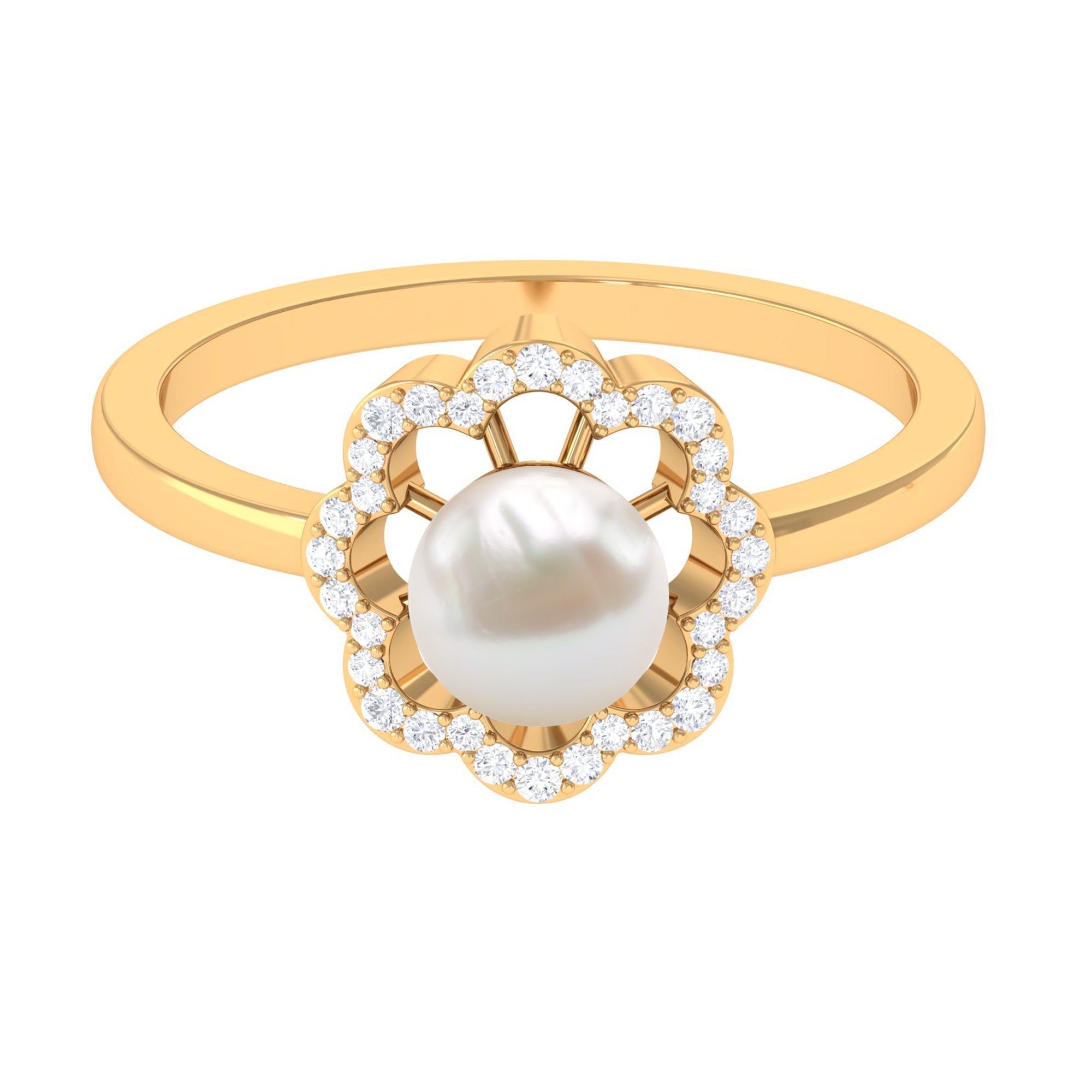 Cultured 2 Carat Freshwater Pearl Flower Engagement Ring with Diamond | Rings | Wiccan Center