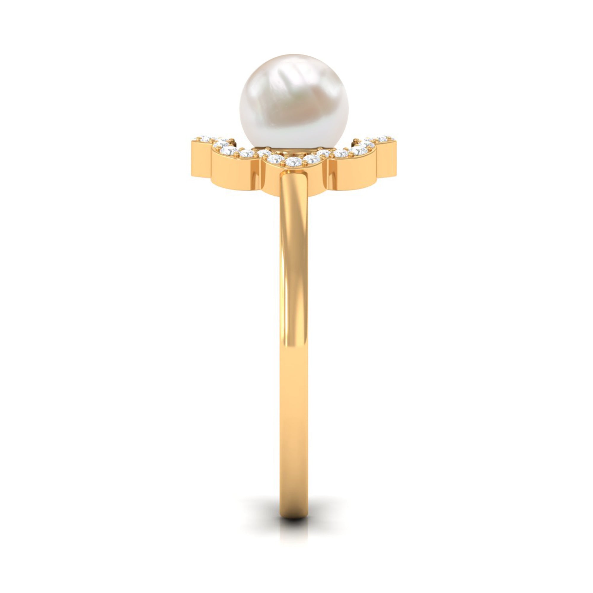Cultured 2 Carat Freshwater Pearl Flower Engagement Ring with Diamond