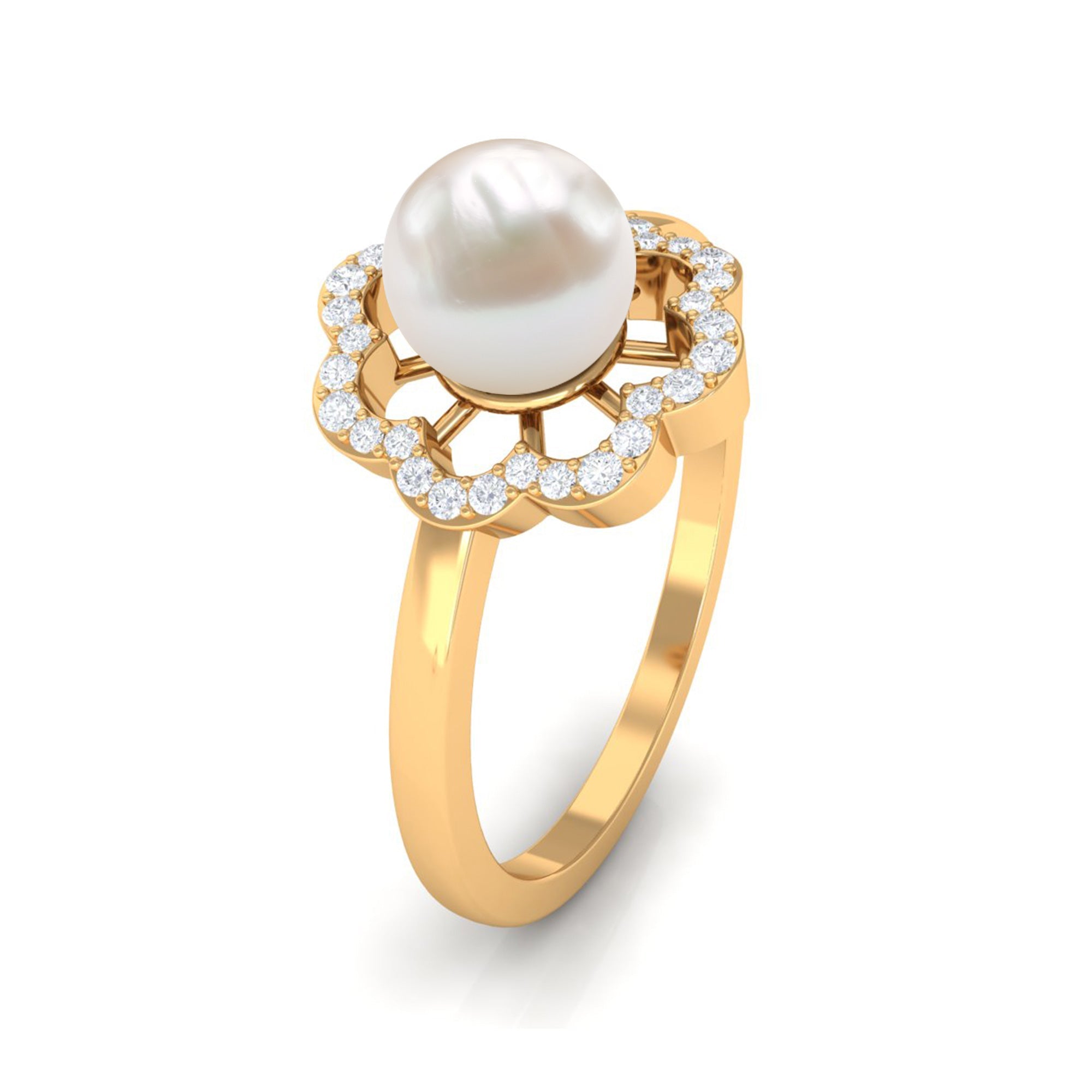Cultured 2 Carat Freshwater Pearl Flower Engagement Ring with Diamond