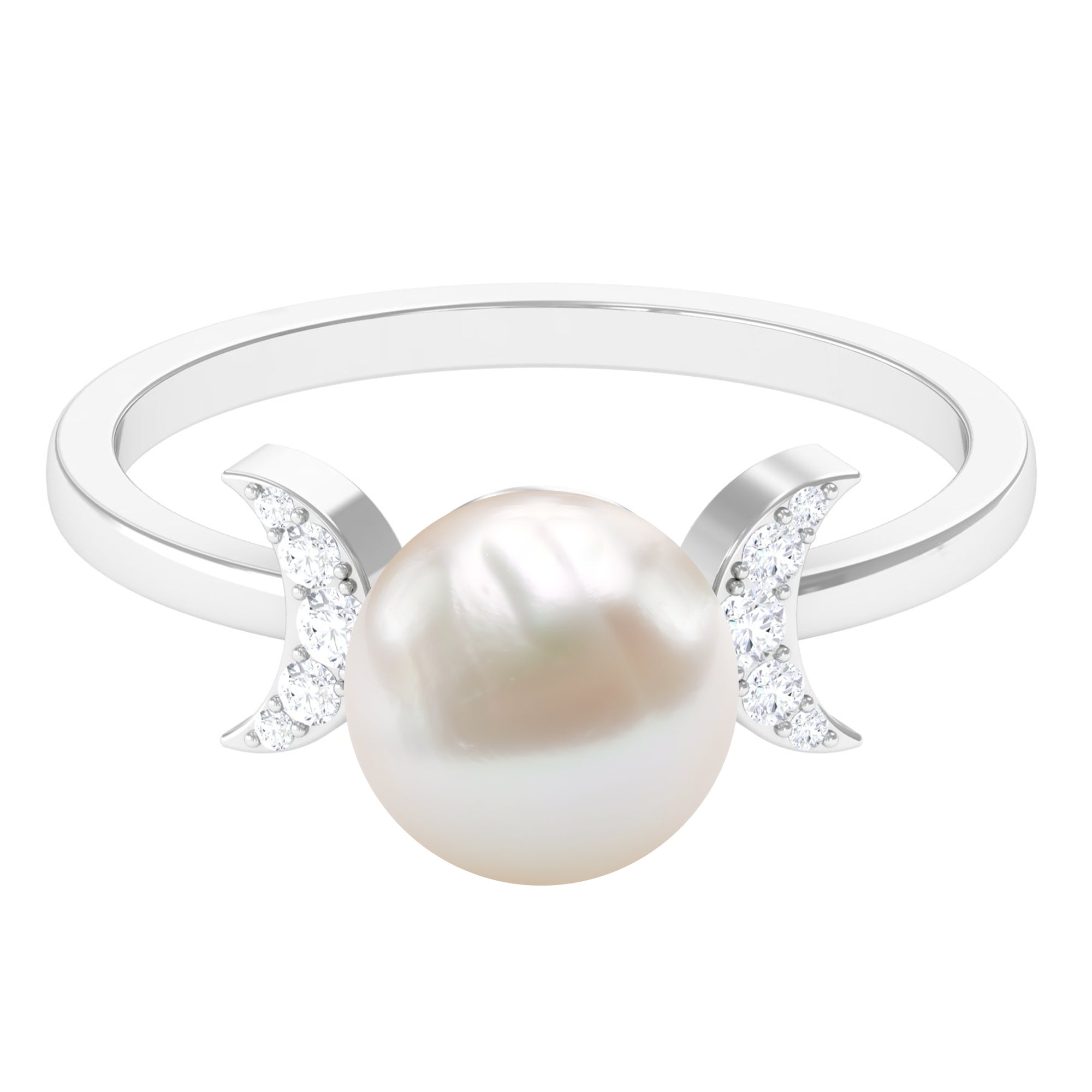 Natural 7.4 Carat Freshwater Pearl Solitaire Engagement Ring with Diamond