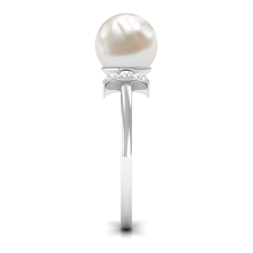 Natural 7.4 Carat Freshwater Pearl Solitaire Engagement Ring with Diamond