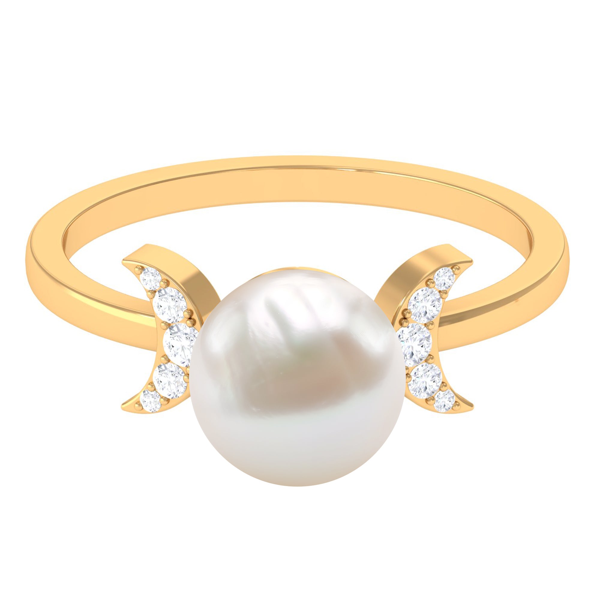Natural 7.4 Carat Freshwater Pearl Solitaire Engagement Ring with Diamond | Rings | Wiccan Center