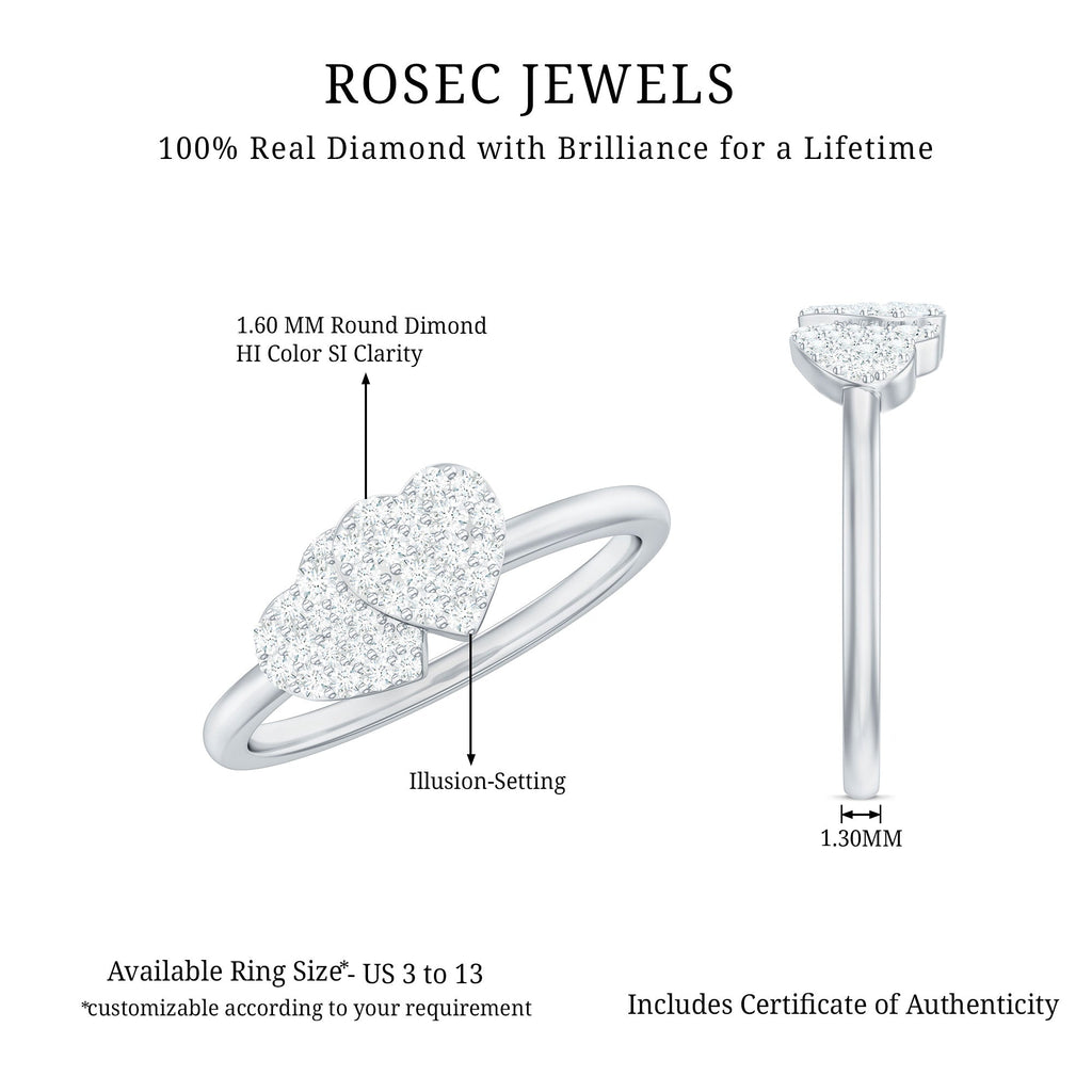 Natural Diamond Double Heart Ring for Promise