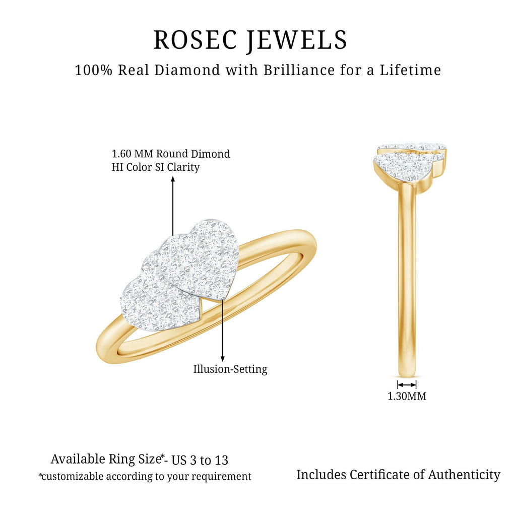 Natural Diamond Double Heart Ring for Promise