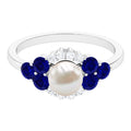 2.2 Carat Freshwater Pearl and Blue Sapphire Engagement Ring with Diamond