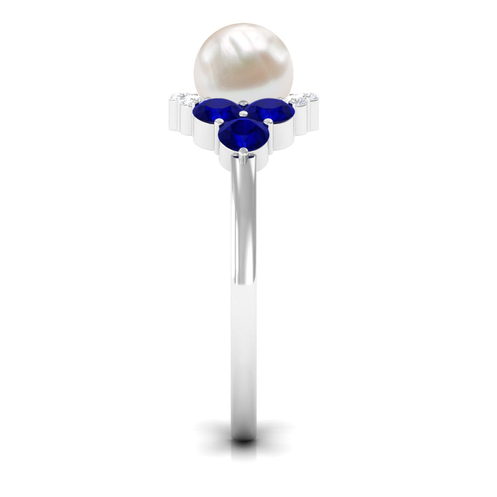 2.2 Carat Freshwater Pearl and Blue Sapphire Engagement Ring with Diamond
