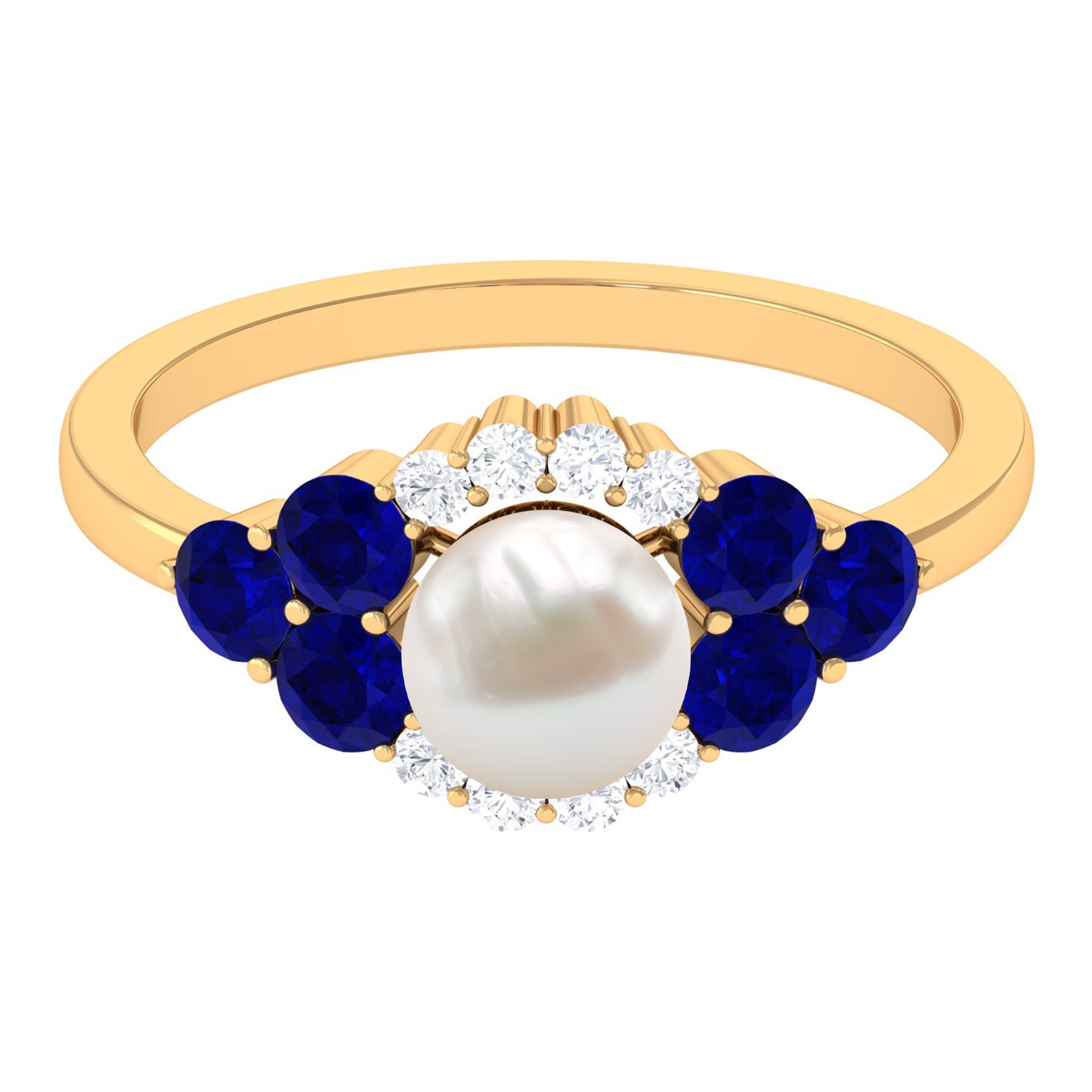 2.2 Carat Freshwater Pearl and Blue Sapphire Engagement Ring with Diamond | Rings | Wiccan Center