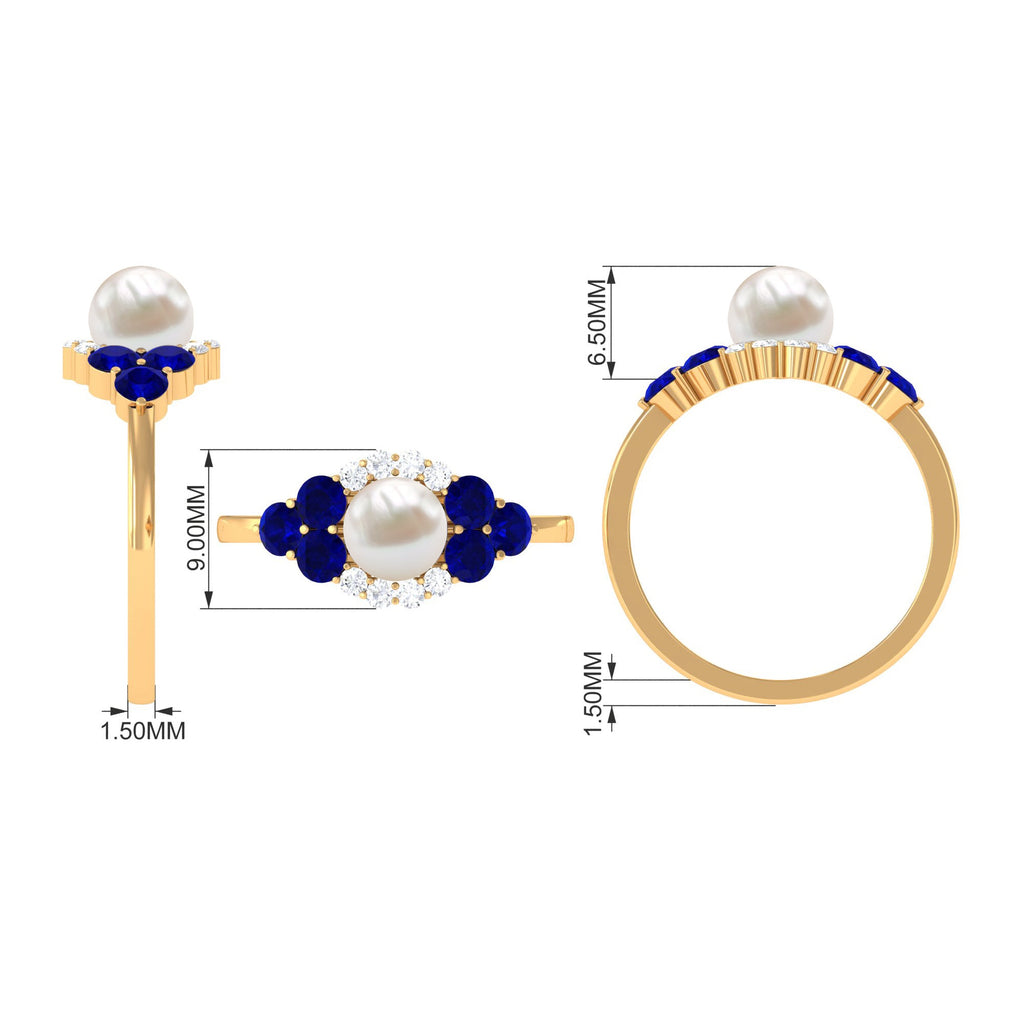 2.2 Carat Freshwater Pearl and Blue Sapphire Engagement Ring with Diamond