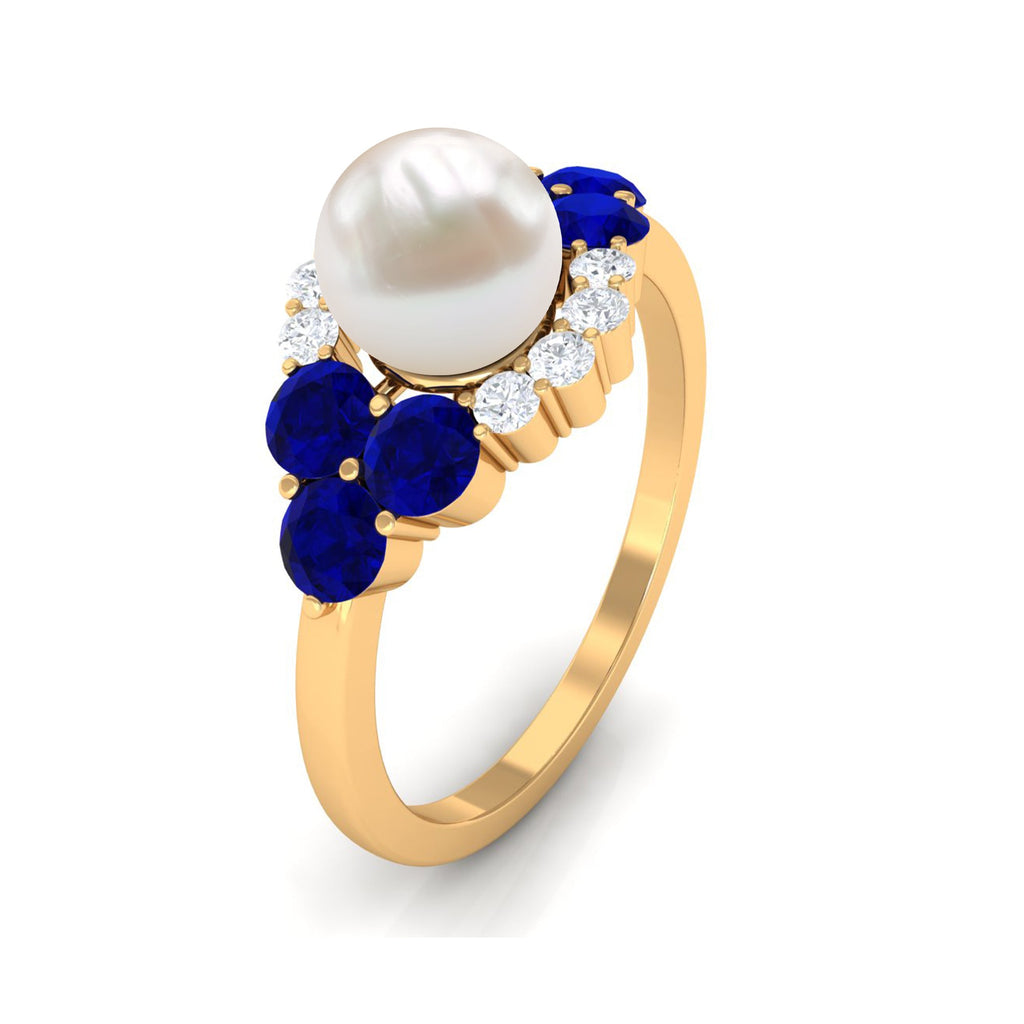 2.2 Carat Freshwater Pearl and Blue Sapphire Engagement Ring with Diamond
