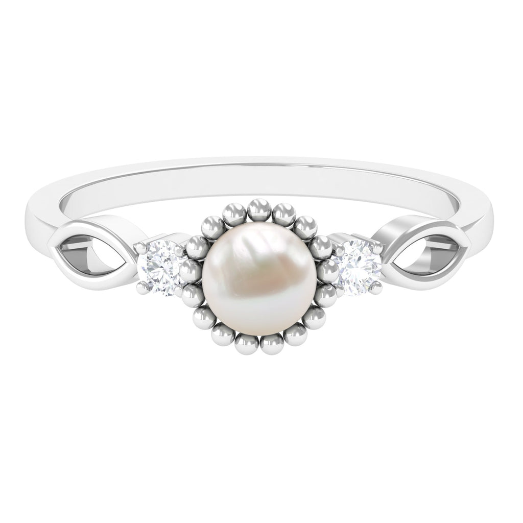 Natural 2 Carat Freshwater Pearl Engagement Ring with Diamond