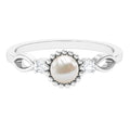 Natural 2 Carat Freshwater Pearl Engagement Ring with Diamond