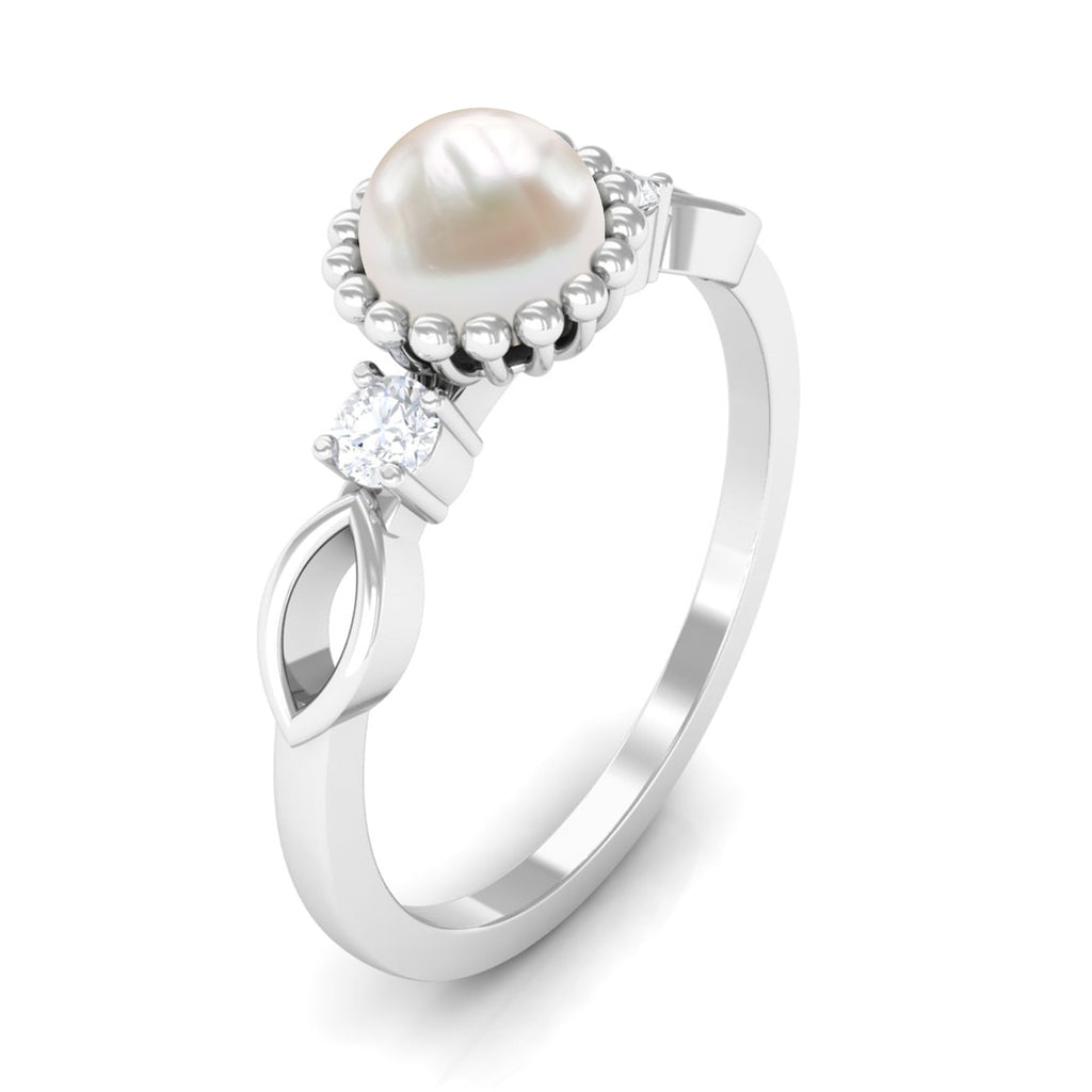 Natural 2 Carat Freshwater Pearl Engagement Ring with Diamond
