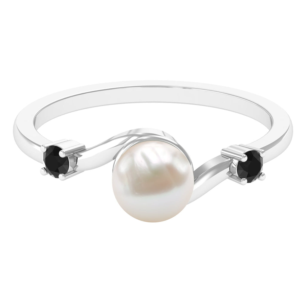 2.2 Carat Freshwater Pearl Bypass Engagement Ring with Black Diamond