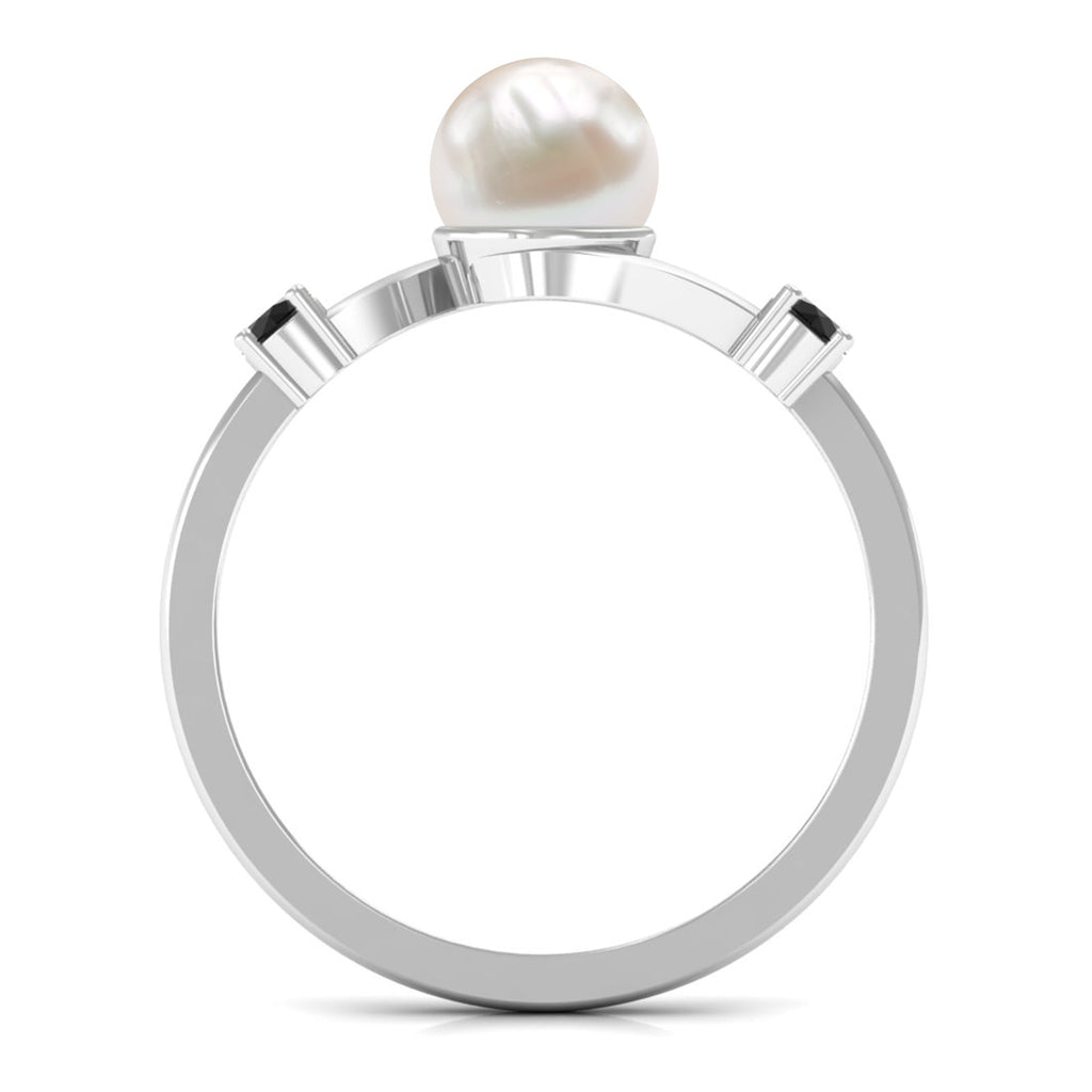 2.2 Carat Freshwater Pearl Bypass Engagement Ring with Black Diamond