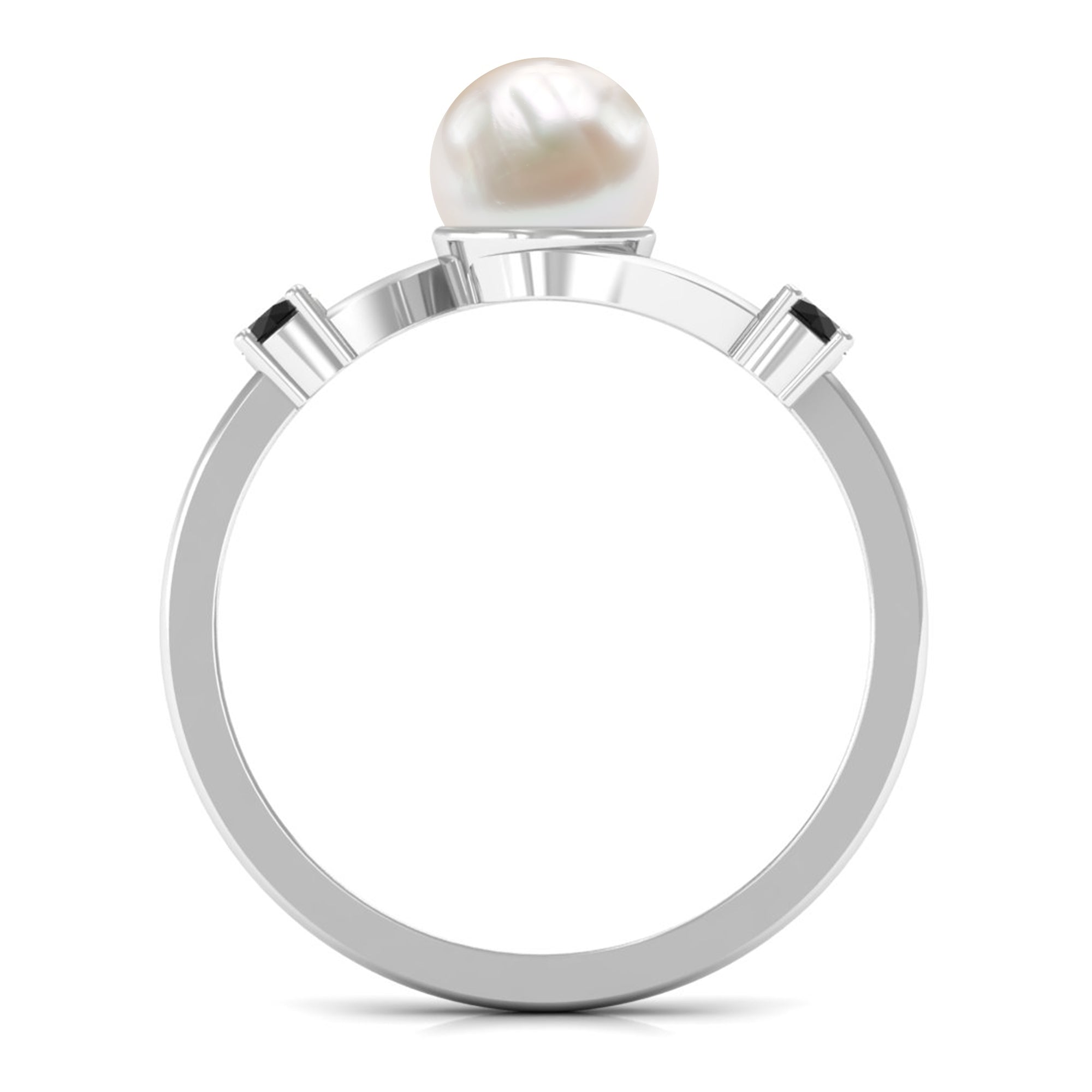 2.2 Carat Freshwater Pearl Bypass Engagement Ring with Black Diamond