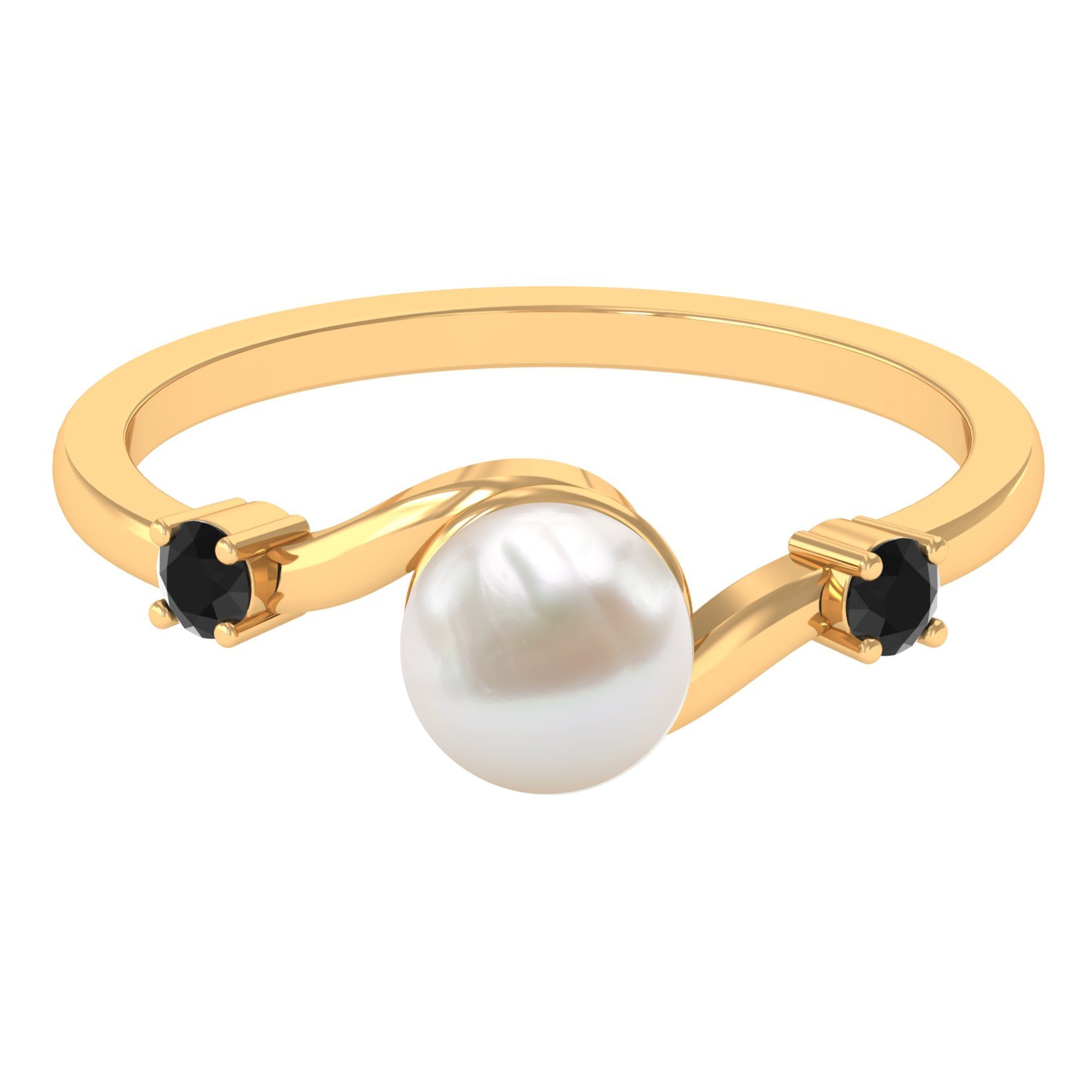 2.2 Carat Freshwater Pearl Bypass Engagement Ring with Black Diamond | Rings | Wiccan Center