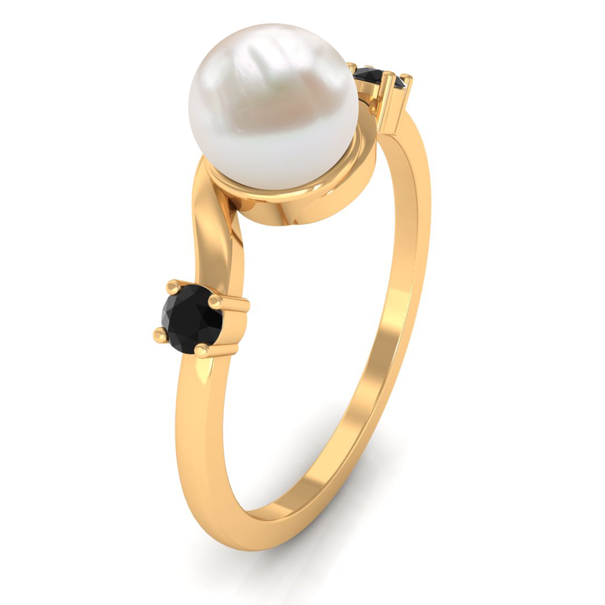 2.2 Carat Freshwater Pearl Bypass Engagement Ring with Black Diamond