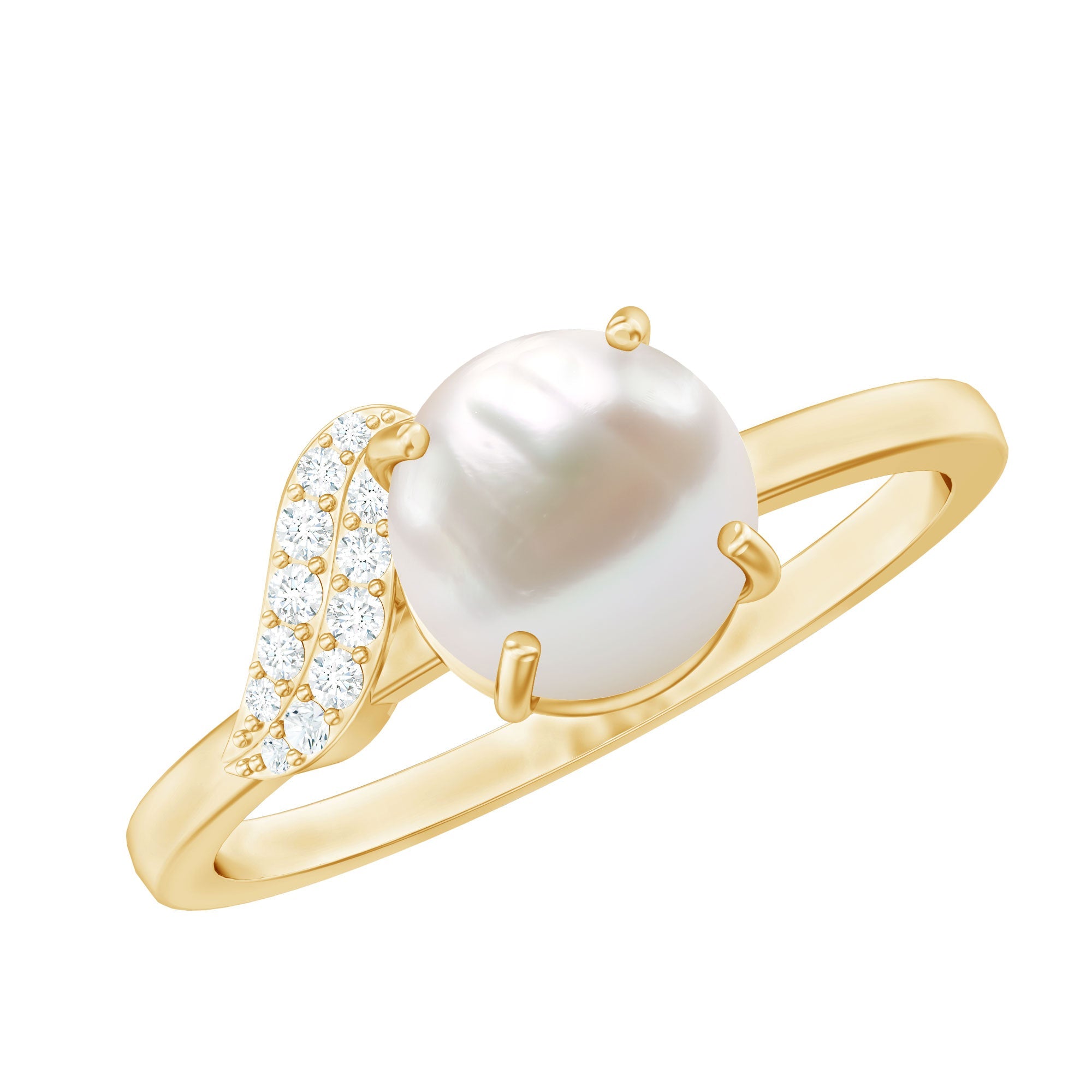 Cultured 3 Carat Freshwater Pearl Solitaire Engagement Ring with Diamond | Rings | Wiccan Center