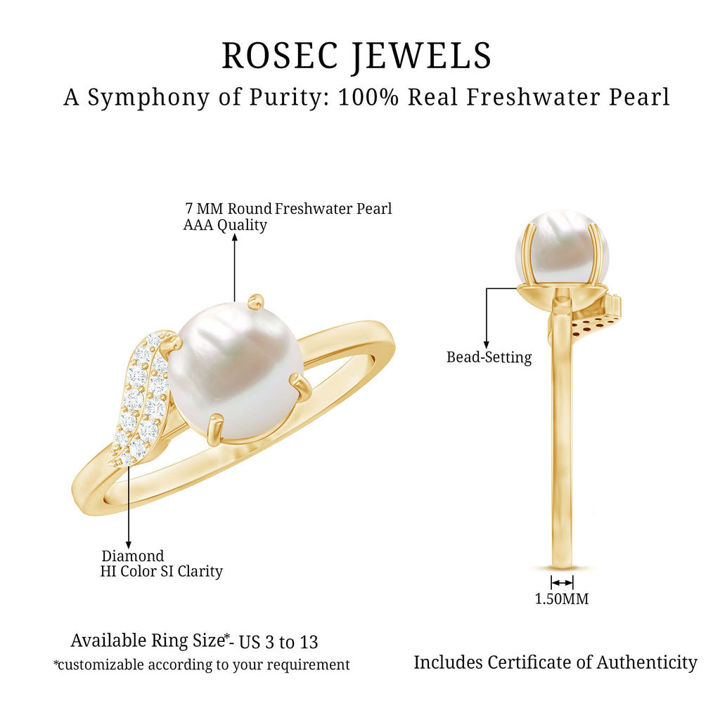 Cultured 3 Carat Freshwater Pearl Solitaire Engagement Ring with Diamond