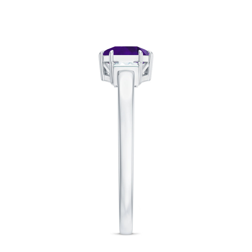 Natural 1.3 Carat Amethyst Asscher Cut Engagement Ring with Diamond