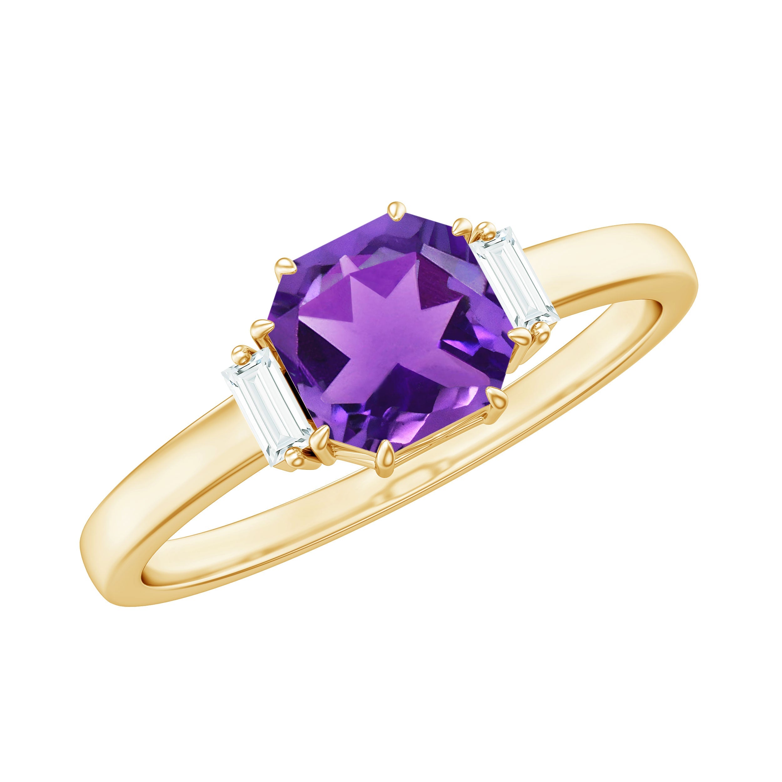 Natural 1.3 Carat Amethyst Asscher Cut Engagement Ring with Diamond | Rings | Wiccan Center