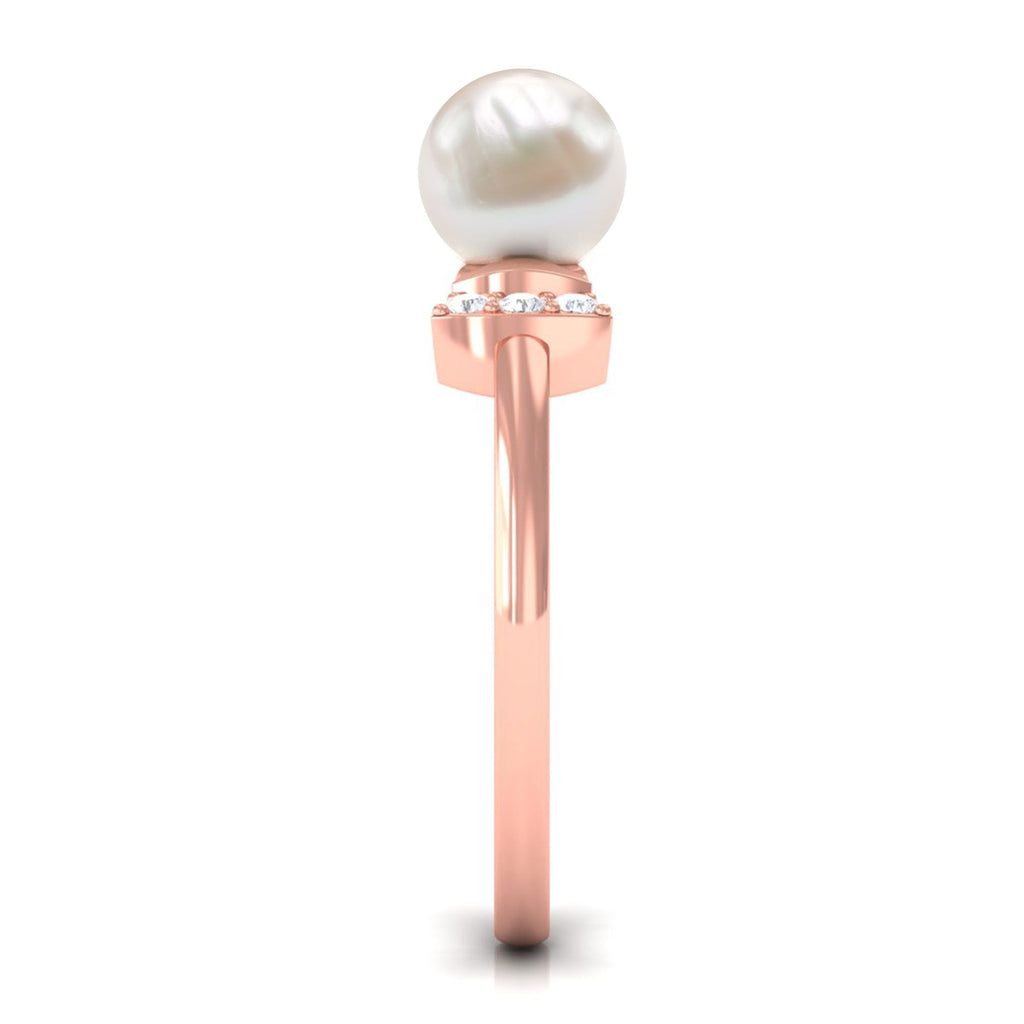 Natural 2 Carat Freshwater Pearl Diamond Engagement Ring with Bow