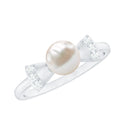 Natural 2 Carat Freshwater Pearl Diamond Engagement Ring with Bow