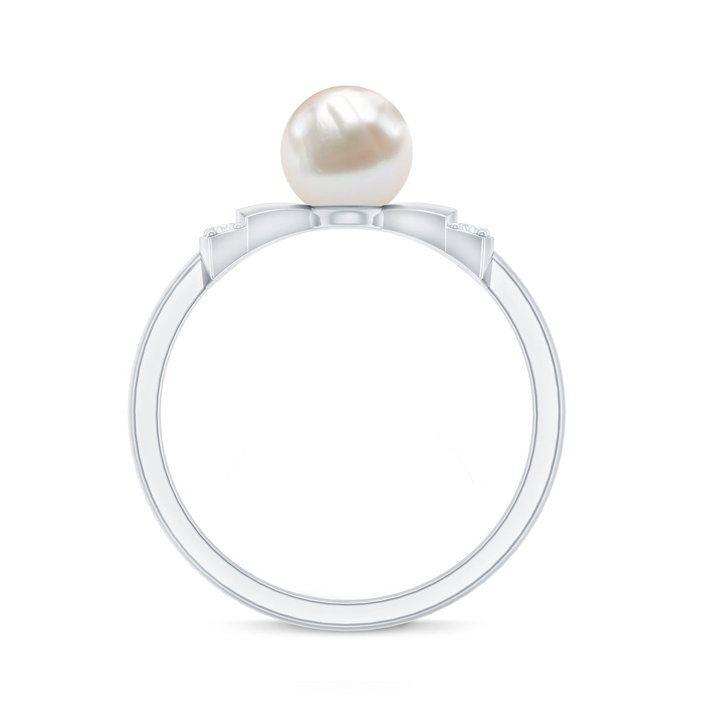 Natural 2 Carat Freshwater Pearl Diamond Engagement Ring with Bow