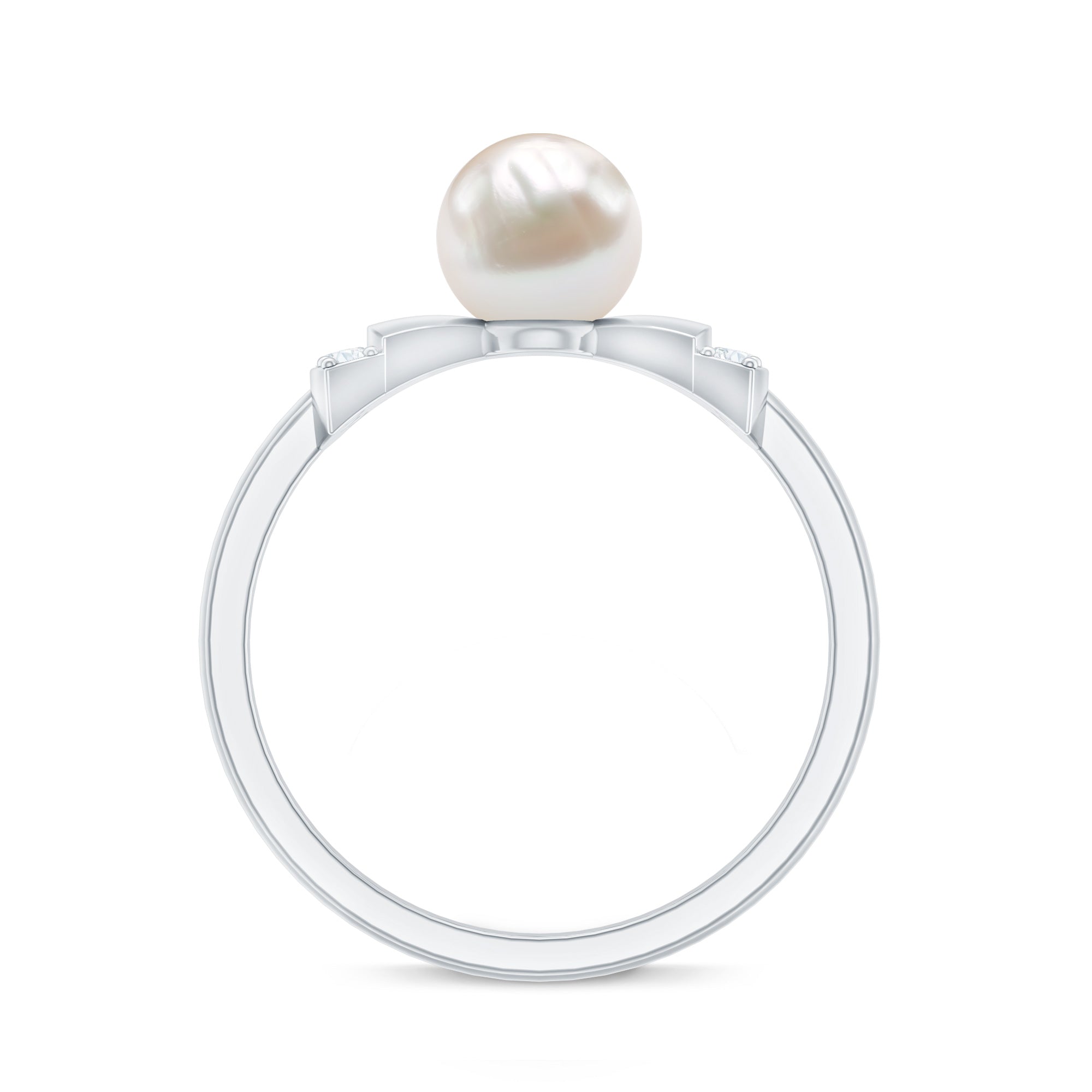 Natural 2 Carat Freshwater Pearl Diamond Engagement Ring with Bow