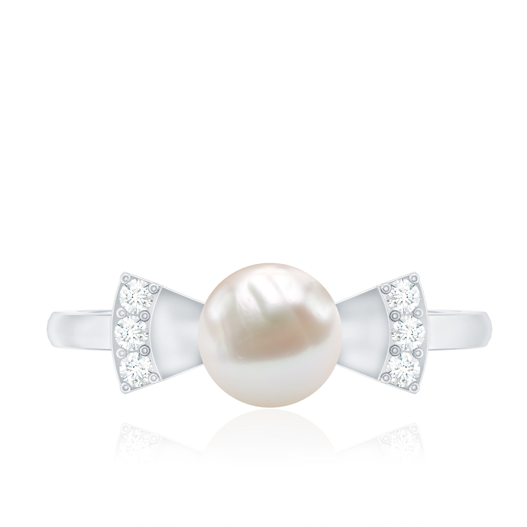 Natural 2 Carat Freshwater Pearl Diamond Engagement Ring with Bow