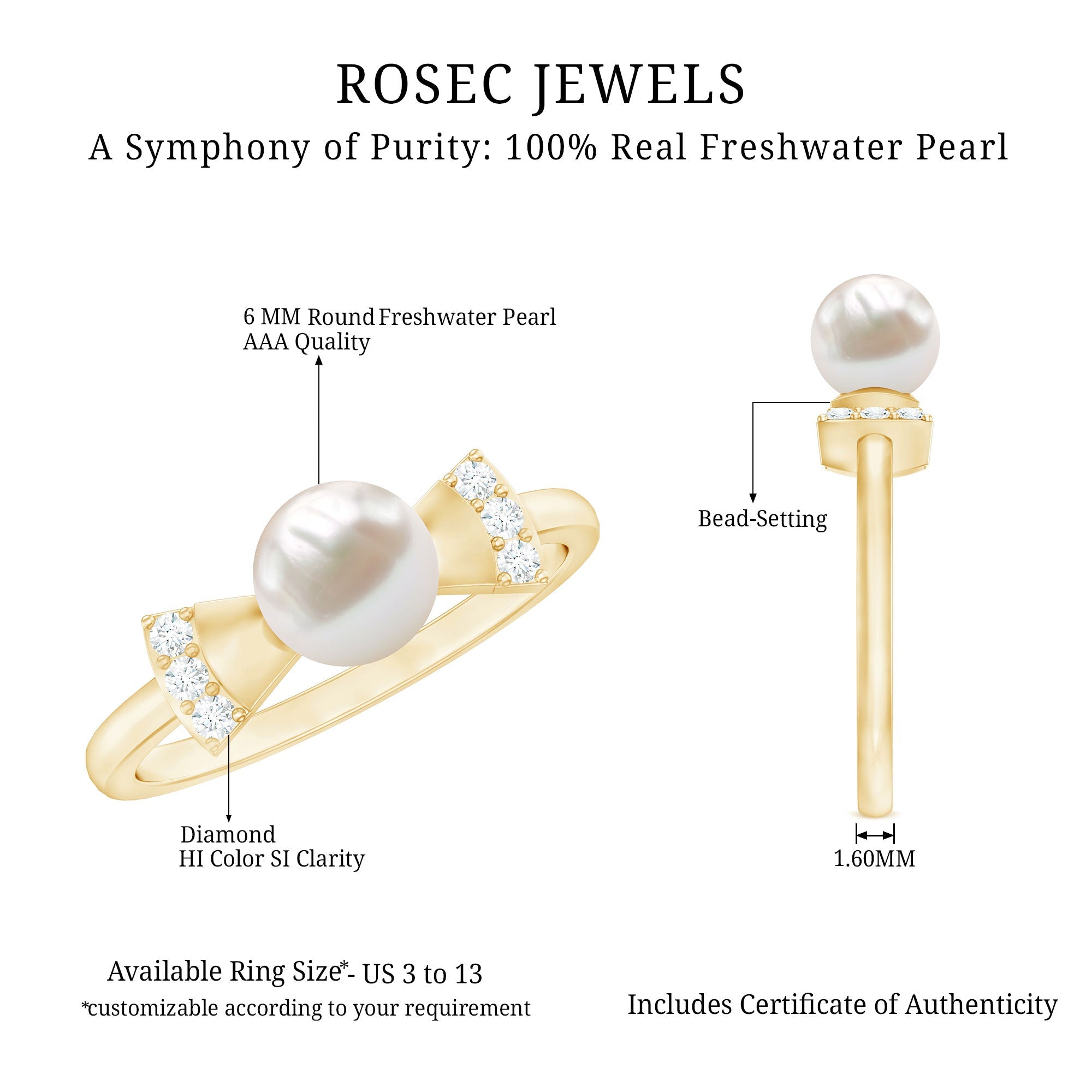 Natural 2 Carat Freshwater Pearl Diamond Engagement Ring with Bow