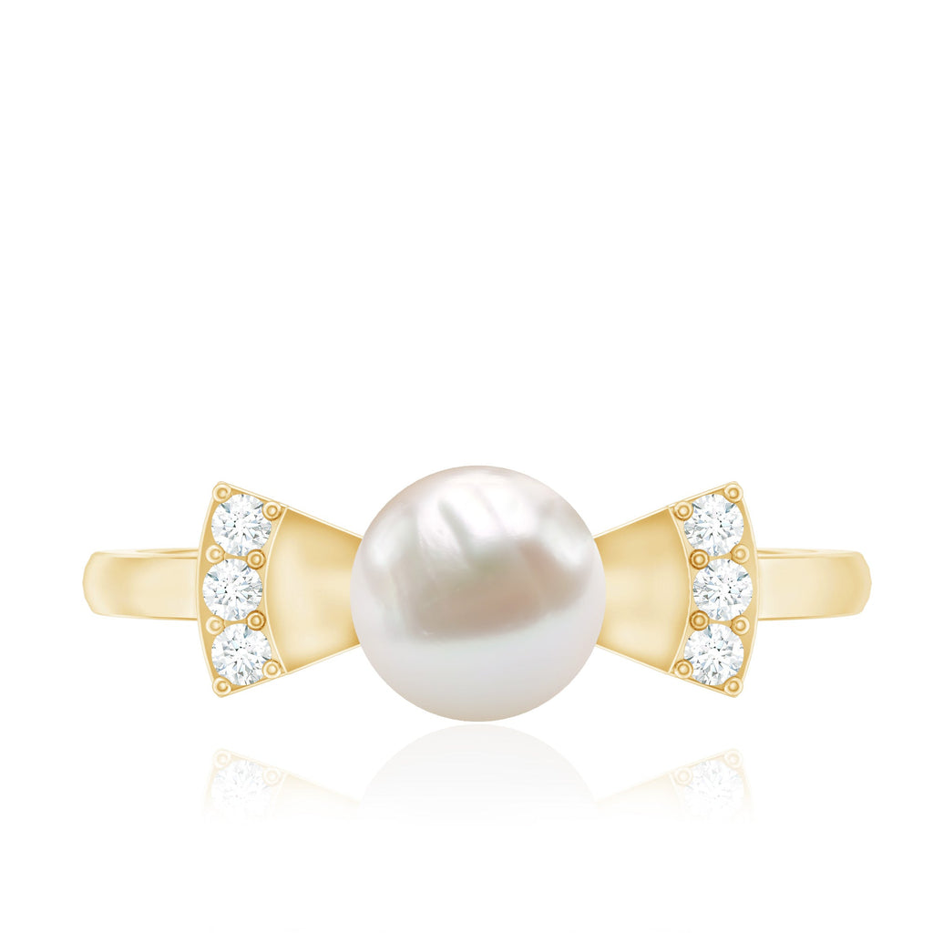Natural 2 Carat Freshwater Pearl Diamond Engagement Ring with Bow
