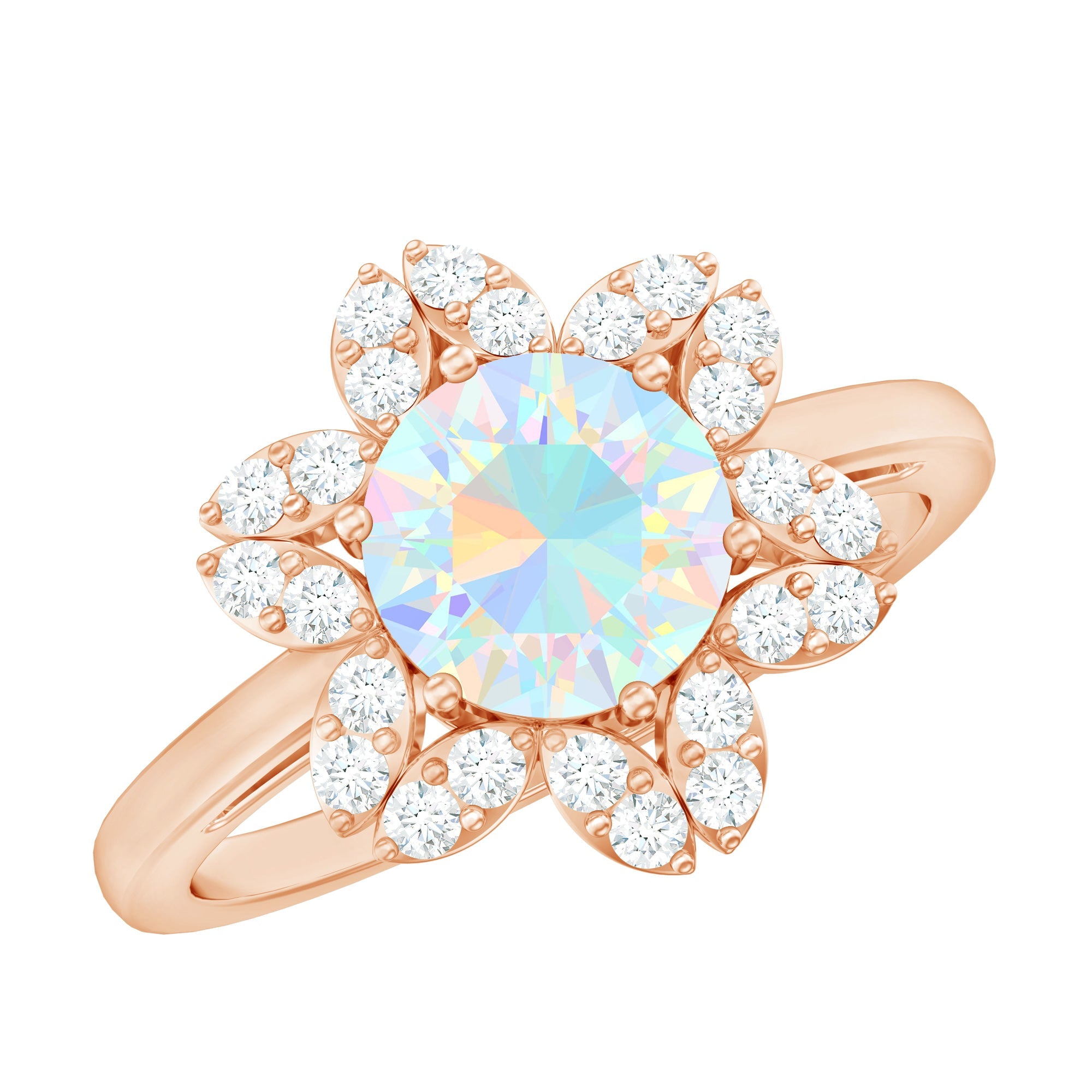 2 Carat Round Shape Ethiopian Opal Floral Engagement Ring with Diamond | Rings | Wiccan Center